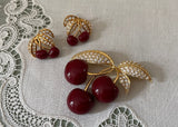 Joan Rivers Classic Collection Cherries Pin and Earrings in Box