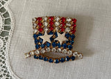 Vintage Patriotic Red White Blue Rhinestone Uncle Sam's Hat Pin