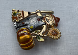 Enameled Autumn Scarecrow Pin with Pumpkin Sunflower and more