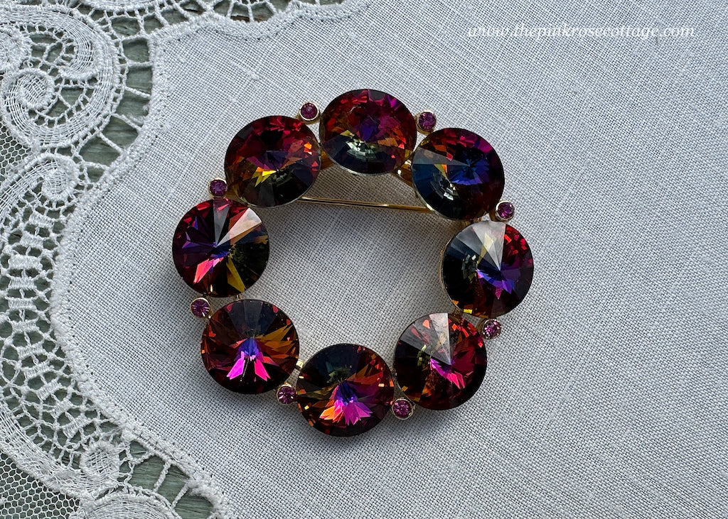Vinge Weiss Rivoli Watermelon Round Brooch