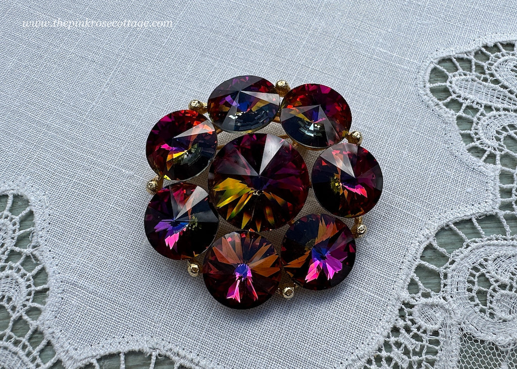 Vintage Weiss Watermelon Rivoli Rhinestone Brooch
