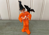 Vintage Halloween Cake Topper Witch with Bat and Cauldron