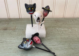 Vintage Halloween Cupcake Picks Topper Black Cats and Witches