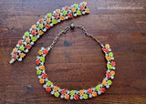 Vintage Enameled and Rhinestone Fall Leaves Necklace and Bracelet