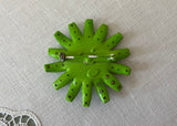 Vintage Enameled Weiss Lime Green Daisy Enameled Rhinestone Brooch Pin