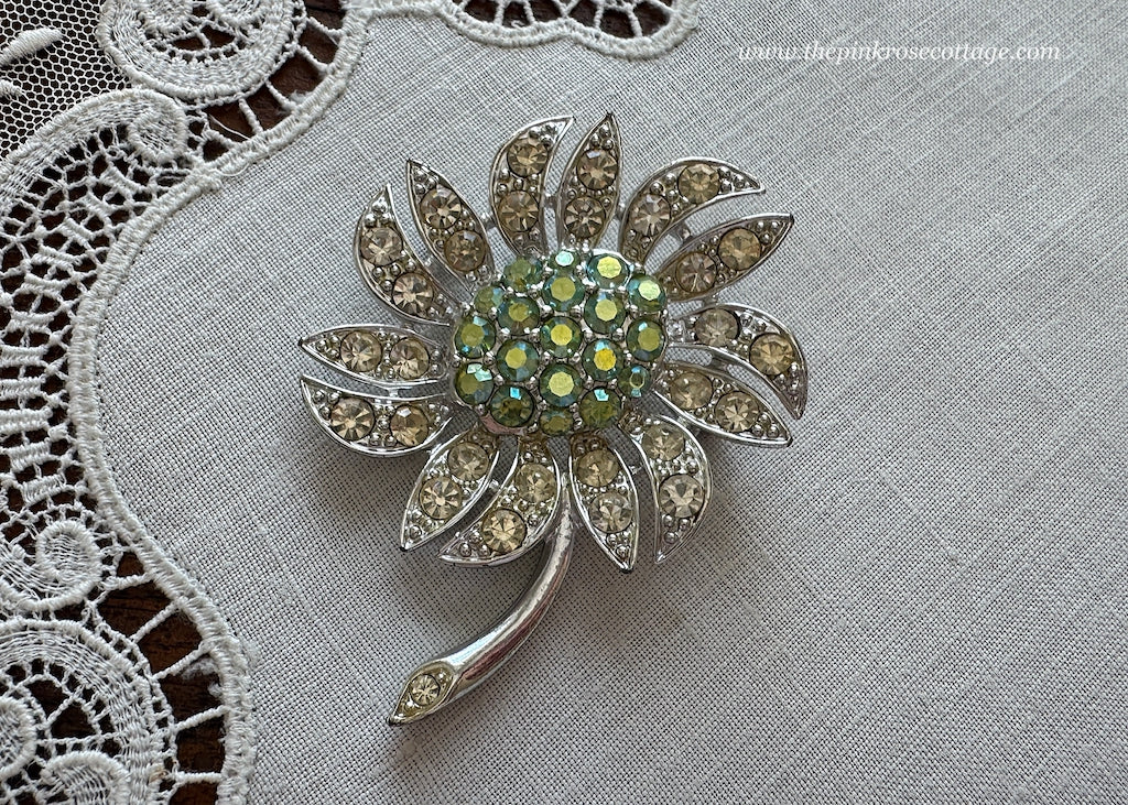 Vintage Sarah Coventry Rhinestone Daisy Sunflower Pin