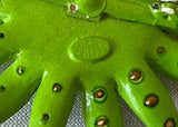 Vintage Enameled Weiss Lime Green Daisy Enameled Rhinestone Brooch Pin