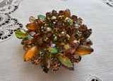 Vintage Cha Cha Rhinestone Brooch Shades of Amber and Green
