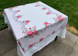 Large Vintage Tablecloth Pink Rose and Polka Dots