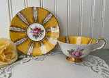 Vintage Paragon Bright Yellow and Gold with Pink Rose Teacup and Saucer