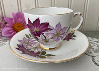 Vintage Shades of Purple Clematis Flower Teacup and Saucer