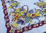 Vintage 1940's Basket of Fruit Strawberries Cherries Plums Apples Tablecloth