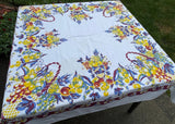 Vintage 1940's Basket of Fruit Strawberries Cherries Plums Apples Tablecloth