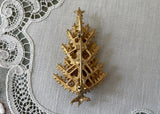 Vintage ART Gold Tone Christmas Tree Pin Brooch with Rhinestones