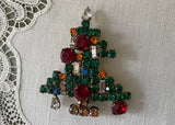 Vintage Weiss Style Rhinestone Christmas Tree with Candles Brooch