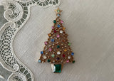 Unusual Vintage Rhinestone Christmas Tree Brooch Pin