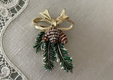 Vintage Gerry's Enameled Christmas Bough and Pinecone Pin Brooch