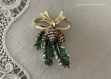 Vintage Gerry's Enameled Christmas Bough and Pinecone Pin Brooch