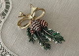 Vintage Gerry's Enameled Christmas Bough and Pinecone Pin Brooch