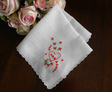 Vintage Embroidered Pink Roses and Hearts Valentines Handkerchief - The Pink Rose Cottage