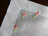 Vintage Embroidered Pink Rose Handkerchief - The Pink Rose Cottage 