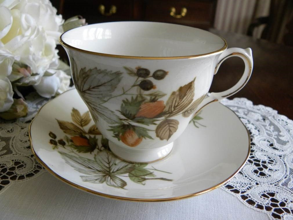 Vintage Queen Anne Nuts and Berries Teacup and Saucer - The Pink Rose Cottage