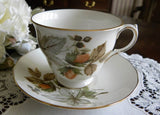 Vintage Queen Anne Nuts and Berries Teacup and Saucer - The Pink Rose Cottage