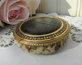 Vintage Rose Tapestry and Leather Powder Compact - The Pink Rose Cottage