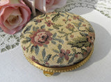 Vintage Rose Tapestry and Leather Powder Compact - The Pink Rose Cottage