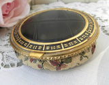 Vintage Rose Tapestry and Leather Powder Compact - The Pink Rose Cottage
