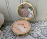 Vintage Rose Tapestry and Leather Powder Compact - The Pink Rose Cottage