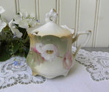 Antique Hand Painted Pink Poppy Mustard Pot - The Pink Rose Cottage