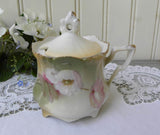 Antique Hand Painted Pink Poppy Mustard Pot - The Pink Rose Cottage