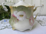 Antique Hand Painted Pink Poppy Mustard Pot - The Pink Rose Cottage