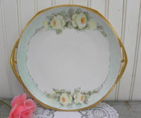 Vintage Hand Painted Handled Cake Plate with Yellow Roses - The Pink Rose Cottage 