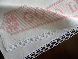 Vintage Good Luck Pink Embroidered Huck Towel - The Pink Rose Cottage