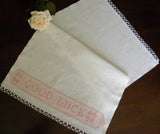 Vintage Good Luck Pink Embroidered Huck Towel - The Pink Rose Cottage