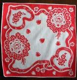Vintage Valentine's Day Ribbon Hearts and Flower Bouquet Handkerchief - The Pink Rose Cottage