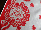 Vintage Valentine's Day Ribbon Hearts and Flower Bouquet Handkerchief - The Pink Rose Cottage