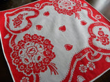Vintage Valentine's Day Ribbon Hearts and Flower Bouquet Handkerchief - The Pink Rose Cottage
