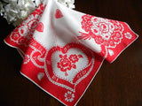 Vintage Valentine's Day Ribbon Hearts and Flower Bouquet Handkerchief - The Pink Rose Cottage