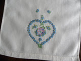 Vintage Embroidered Blue Daisy Heart and Pansy Linen Guest Towel - The Pink Rose Cottage