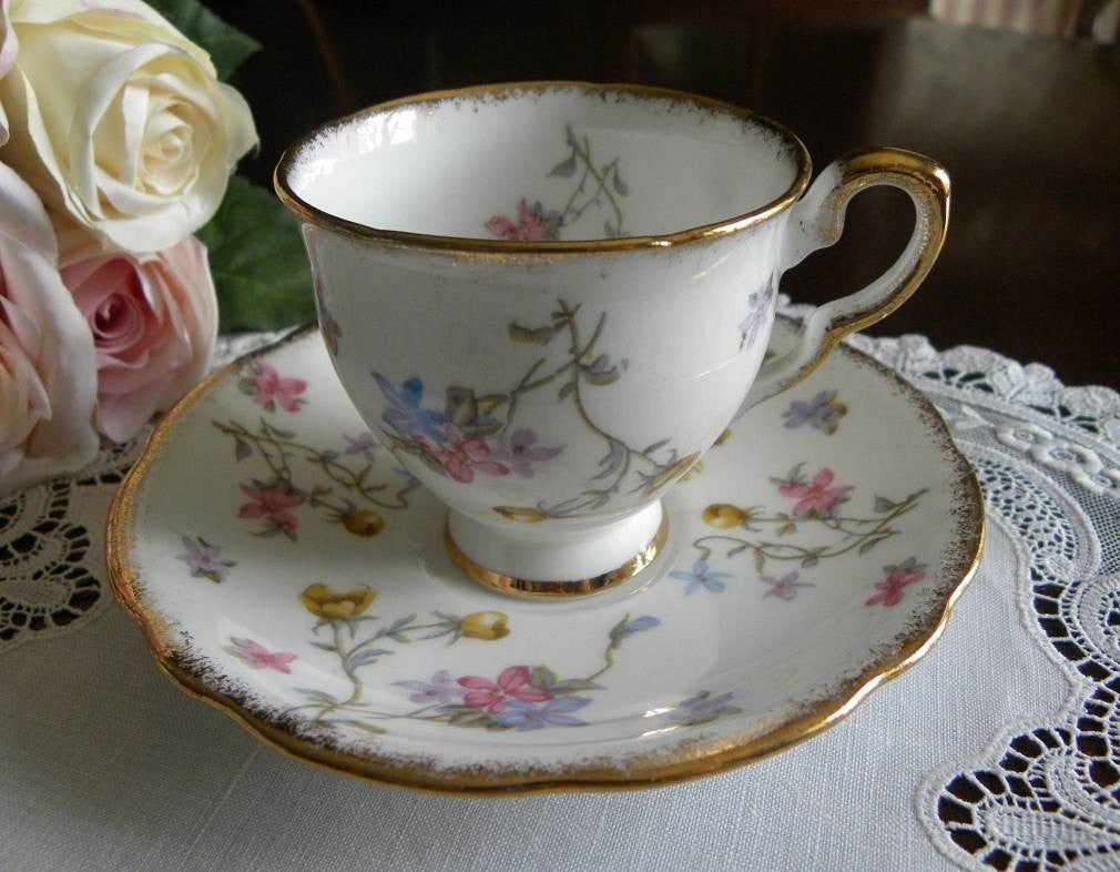 Vintage Royal Standard "Violets - Pompadour" Demitasse Teacup and Saucer - The Pink Rose Cottage