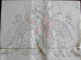 Unused Vintage Madeira Hand Embroidered Iris Lily Pillowcases - The Pink Rose Cottage