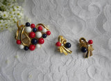 Vintage Patriotic Red White and Blue Pin and Earrings Set - The Pink Rose Cottage 