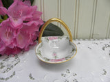 Vintage Hand Painted Pink Rose Trinket Basket - The Pink Rose Cottage 