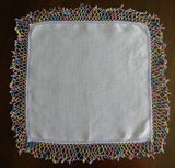 Vintage Purple Irish Linen Handkerchief with Rainbow Tatting Lace - The Pink Rose Cottage