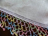 Vintage Purple Irish Linen Handkerchief with Rainbow Tatting Lace - The Pink Rose Cottage