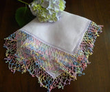 Vintage Purple Irish Linen Handkerchief with Rainbow Tatting Lace - The Pink Rose Cottage