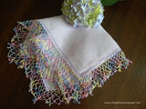 Vintage Purple Irish Linen Handkerchief with Rainbow Tatting Lace - The Pink Rose Cottage